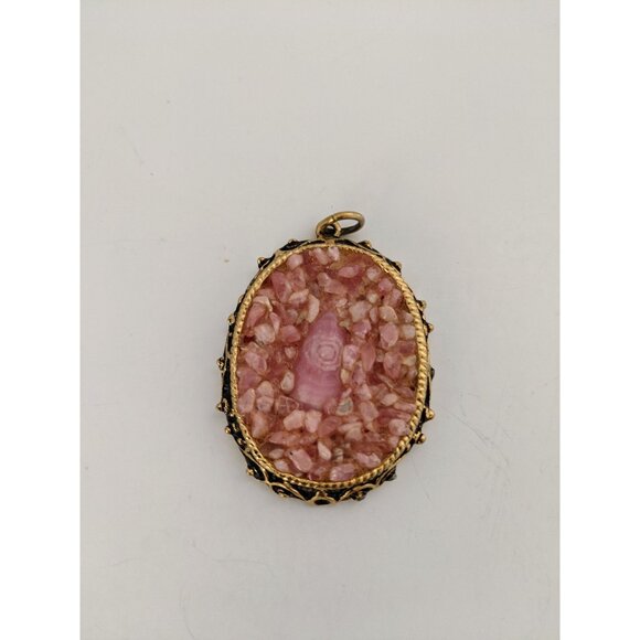 Rose Quartz Pendant Crushed Rose Quartz Pendant Pink Stone Pendant - Picture 7 of 10